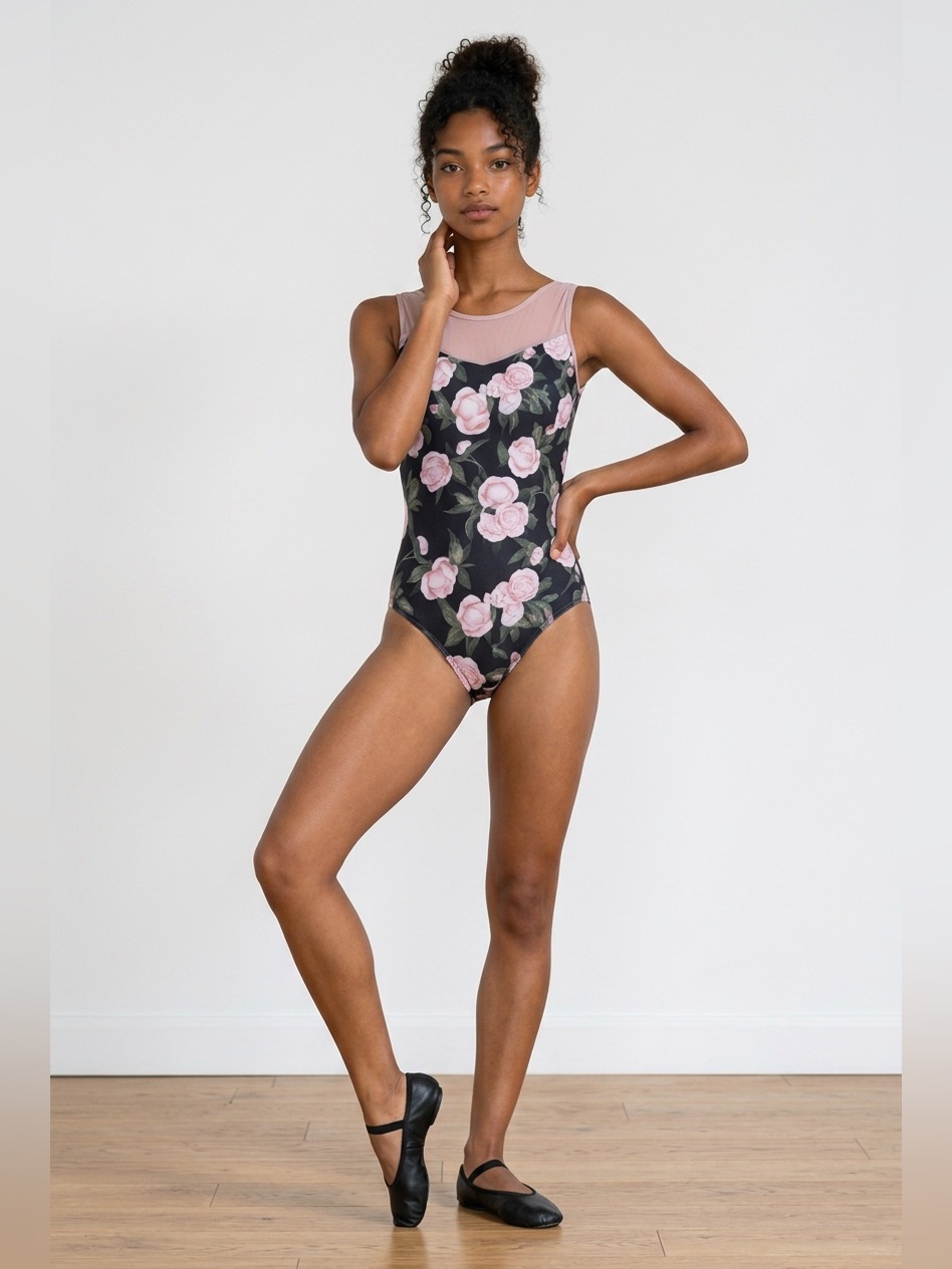 Luckyleo Floral And Dusty Rose Mesh-Acorn Style Ballet Leotard In Size M